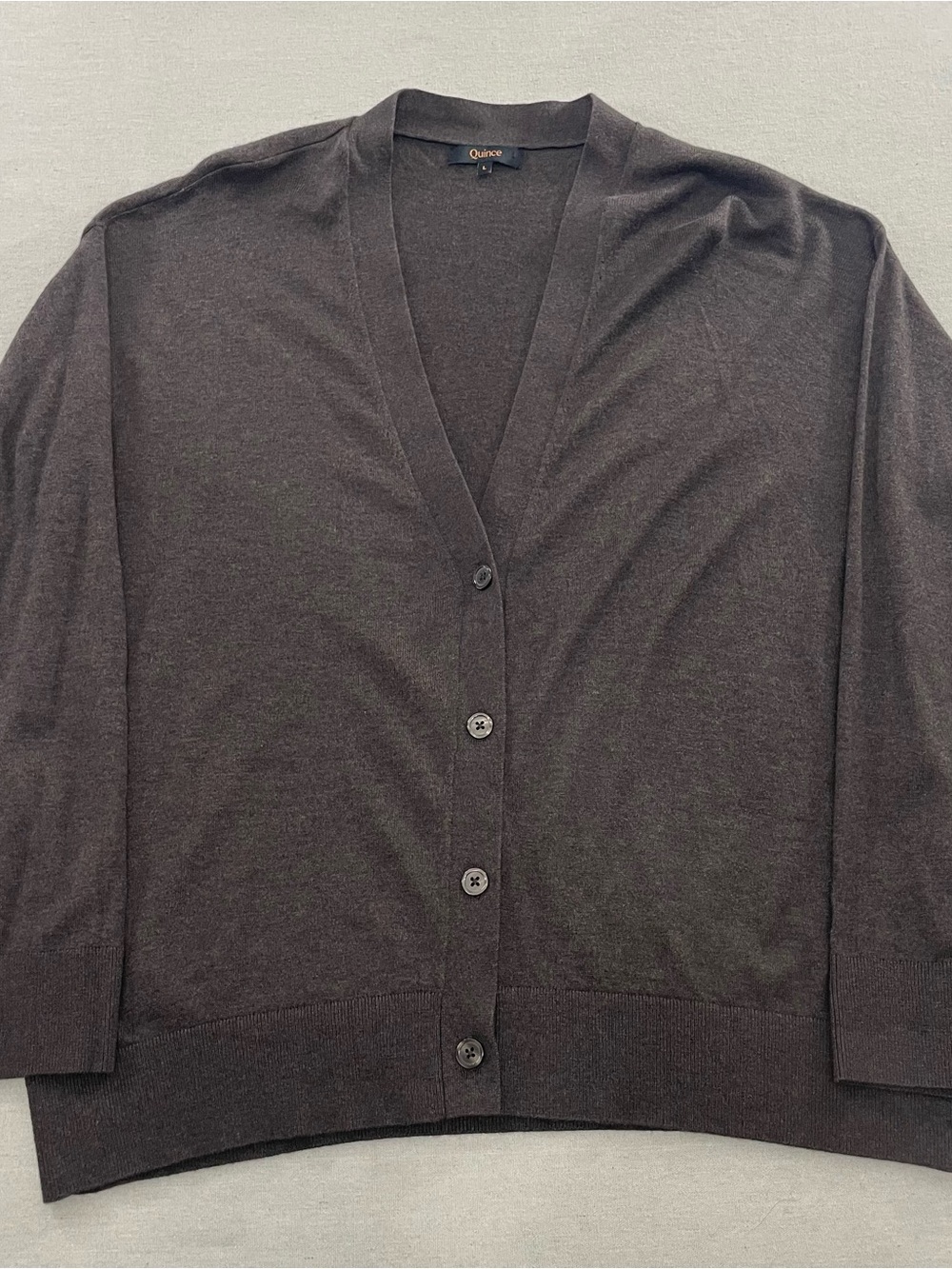 Quince Brown Organic Cotton Cashmere Blend V-Neck Cardigan Sweater Womens Large